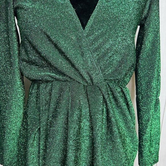 NWT Flounce Club London Jersey Wrap Front Mini Dress Sparkle Green Sz US 6 UK 10 - Picture 4 of 11
